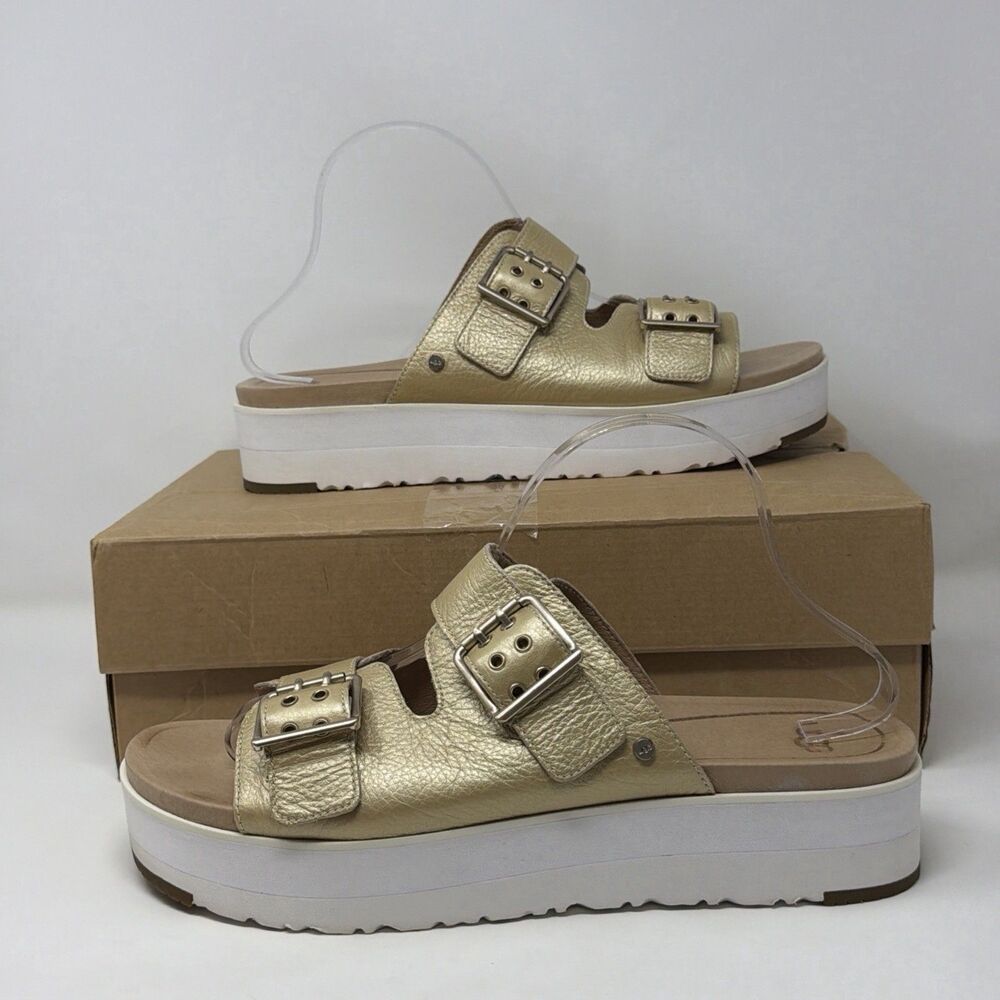 UGG Cammie Metallic Gold Platform Slide Sandals Women’s Size 12 1090909